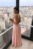 SIMPLE HIGH NECK CHIFFON KEYHOLE SLEEVELESS CANDY PINK PROM DRESS HZ1023