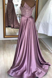 CHIC V-BACK PROM PARTY GOWNS WITH GORGEOUS LACE APPLIQUES PROM DRESS HZ1023