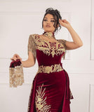GOLD APPLIQUES EVENING GOWN WITH FRONT SPLIT ROM DRESS HZ1023