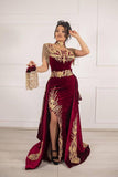 GOLD APPLIQUES EVENING GOWN WITH FRONT SPLIT ROM DRESS HZ1023