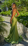 Mermaid Deep V-Neck Satin Long Prom Dress Evening Dress HZ1023