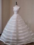 Stunning Ball Gown Strapless Appliques White Organza Satin Prom Dress Wedding Dresses HZ1023