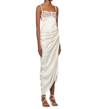 Simple Sheath Spaghetti Straps Pleated Lace Satin Open Back Prom Dress Party Dress HZ1023