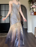 Stunning Mermaid Spaghetti Strap Satin Tulle Prom Dress Evening Dress HZ1023