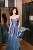 Stunning Blue Sweetheart Neck Satin Long Prom Dress Formal Gown HZ1023
