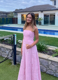 Pink A Line Strapless Layered Tulle Long Prom Dress Evening Dress HZ1023