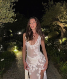 White See-Through High Split Applique Summer Party Dress Gown Backless Prom Dress HZ1023