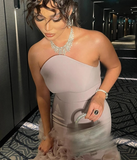 Elegant Mermaid Strapless Tiered Tulle Satin Long Prom Dress Evening Dress HZ1023