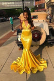 Yellow Bodycon Mermaid Prom Dresses Long with Appliuqes HZ1023