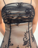 Vintage A Line Spaghetti Strap Embroidery Chiffon Satin Short Homecoming Dress HZ1023