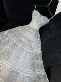 Exquisite White Beaded Ball Gown Strapless Sequin Tulle Prom Dress Party Dress HZ1023
