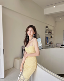 Gentle Yellow Sheath Spaghetti Strap Lace Short Homecoming Dress Cocktail Dress HZ1023