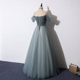 Elegant tulle long A line prom dress, evening dress HZ1023