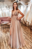 champagne v neck tulle long prom dress champagne tulle formal dress HZ1023