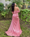 Beautiful Pink Off Shoulder Slit Long Prom Dress Evening Dress HZ1023