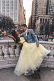 Yellow two pieces lace long prom dress, sweet 16 dress HZ1023