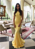 Yellow Satin Backless Long Mermaid Dress Evening Dress HZ1023