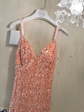 Shiny Orange Mermaid Spaghetti Strap Sequin Open Back Evening Dress Prom Dress HZ1023