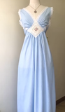 Baby Blue Cute A Line V Neck Lace Chiffon Prom Dress Evening Dress HZ1023