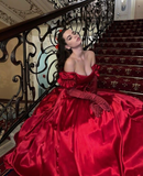Beautiful Red Off The Shoulder Satin A-line Prom Dress HZ1023