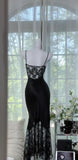Sexy Black Mermaid Spaghetti Strap Beaded Lace Chiffon Evening Dress Party Dress HZ1023