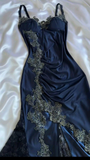 Sexy Navy Blue Mermaid Lace Prom Dress Party Dress HZ1023