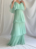 Green Layered Chiffon A Line V Neck Simple Long Party Dress Evening Dress 18 Birthday Dress HZ1023