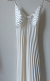 Simple A Line Spaghetti Straps Pleated White Satin Chiffon Prom Dress Evening Dress HZ1023