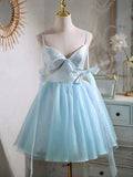 Sexy Spaghetti Straps Beading Satin Bow Short Homecoming Dresses HZ1023