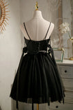 Sexy Spaghetti Straps Beading Satin Bow Short Homecoming Dresses HZ1023