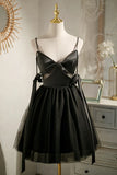 Sexy Spaghetti Straps Beading Satin Bow Short Homecoming Dresses HZ1023