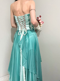 Blue Ombre Vintage A Line Sweetheart Neck Appliques Satin Chiffon Prom Dress Evening Dress HZ1023