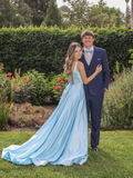 Light Blue Satin Long Prom Dress HZ1023