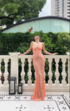 Elegant Mermaid Spaghetti Strap Orange Lace Long Prom Dress HZ1023