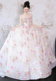 Exquisite Ball Gown Strapless Embroidery Floral Tulle Prom Dress 16th Birthday Dress HZ1023
