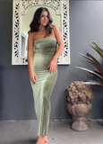 Simple Mermaid Sleeveless Strapless Velvet Long Prom Dress HZ1023