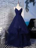 Sparkly Navy Blue Tulle Long Prom Dress Evening Dress HZ1023