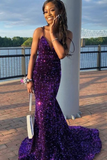 Purple Sequin Mermaid Prom Dress Long Party Dress HZ1023