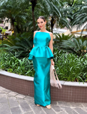Elegant Sheath Spaghetti Strap Blue Satin Open Back Prom Dress Evening Dress HZ1023