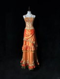 Retro Orange Mermaid Straps Corset Beaded Layered Satin Prom Dress Evening Dress HZ1023