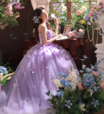 Purple Ball Gown Strapless Corset Floral Tulle Prom Dress 16th Birthday Dress HZ1023