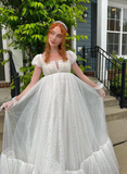 Flowy Gentle White A Line Puff Sequin Tulle Prom Dress Birthday Dress HZ1023