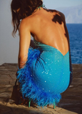 Sexy Sheath Halter Feather Sequin Backless Short Homecoming Dress Evening Dress HZ1023