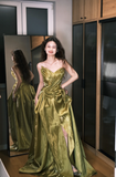 Pretty Green A Line Sweetheart Neck Pleated Satin Evening Dress Party Dress HZ1023