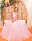 Elegant A Line Strapless Pink Tulle Satin Prom Dress Birthday Dress HZ1023