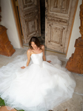 Simple A Line Strapless White Satin Tulle Long Wedding Dress HZ1023