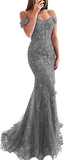 Lace beaded tulle maxi evening dress off the shoulder mermaid formal party dress HZ1023