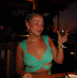 Sexy A Line V Neck Green Satin Long Prom Dress Evening Dress HZ1023