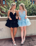 A Line Deep V Neck Tiered Tulle Homecoming Dress HZ1023