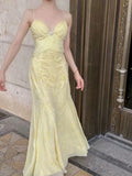 Mermaid Spaghetti Straps Yellow Chiffon Long Prom Dresses Evening Dress With Beads HZ1023